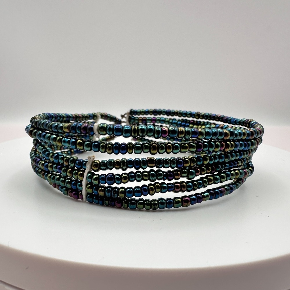 Vintage Y2K Iridescent Seed Bead Multi-Strand Wrap Bracelet Boho 90s